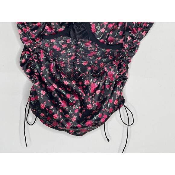 For Love & Lemons Melrose Floral Print Bustier Crop Tank Black/Pink Womens Small - Picture 11 of 11